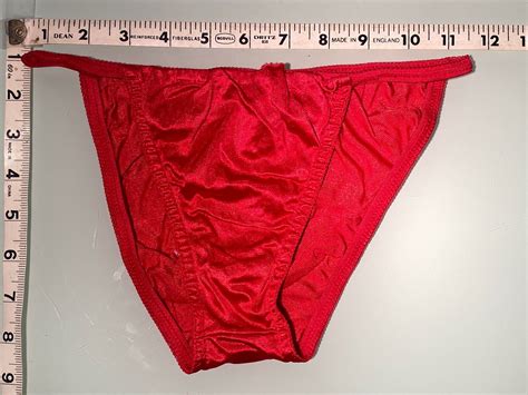 Vtg String Bikini Panties Sz 34 Waist Red Nylon Supe Gem