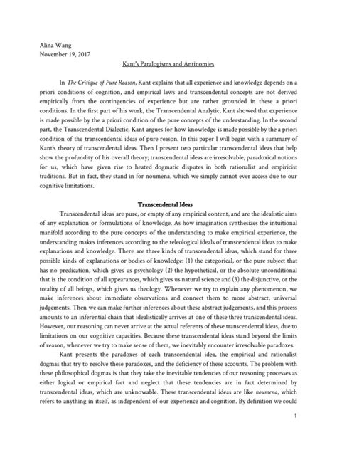 Kants Paralogisms And Antinomies Critique Of Pure Reason Rationalism