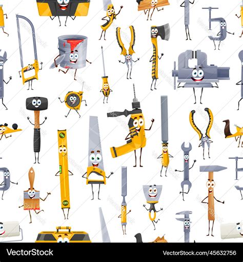 Cartoon Diy Tools Characters Seamless Pattern Vector Image