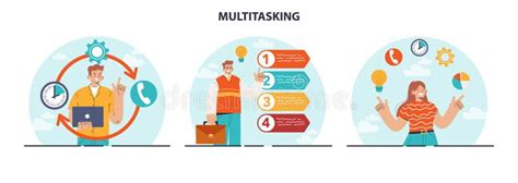 Multitasking Concept Set Effective And Competent Office Worker