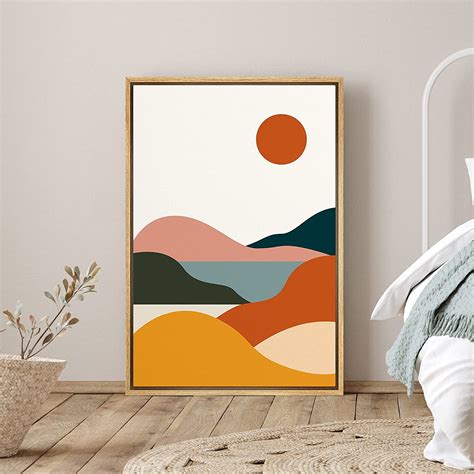 PixonSign Framed Canvas Print Wall Art Geometric Landscape And Sun