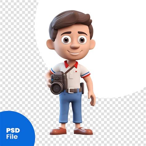 3d Illustration Eines Fotografen Mit Einer Kamera Auf Weißem Hintergrund Psd Vorlage Premium