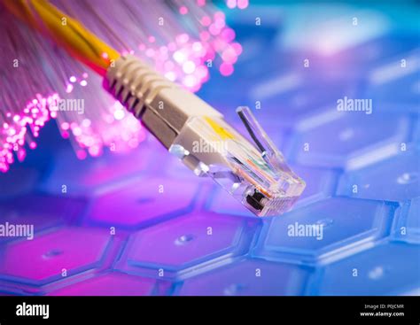 Network Cable Closeup With Fiber Optical Background Stock Photo Alamy