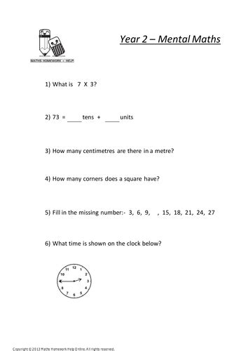 Key Stage 1 Year 2 Maths Worksheets Teaching Resources