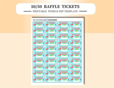 5050 Raffle Tickets 20 Per Page Pdf Includes 5 Pages 100 Tickets