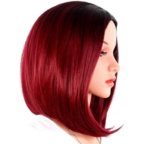 Noir Rouge Perruque De Cheveux Longue Ligne Droite Bob Bi