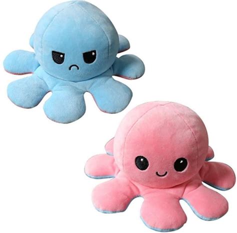 Reversible Plush Octopus Plushie Cute Pink Blue Emotion Mood Etsy