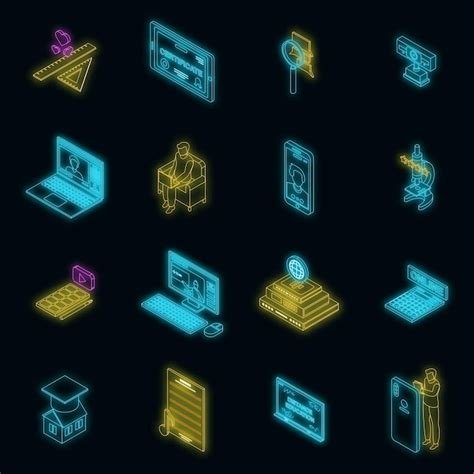 Premium Vector Distance Education Icons Set Vector Neon