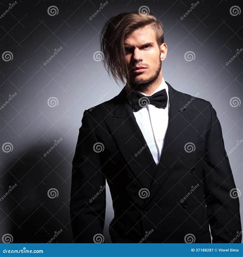 Dramatic Elegant Man In Tuxedo And Bow Tie Stock Image Image Of Black