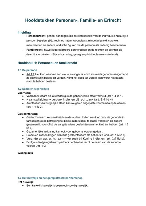 Personen En Familierecht Samenvatting Hoofdstukken Personen