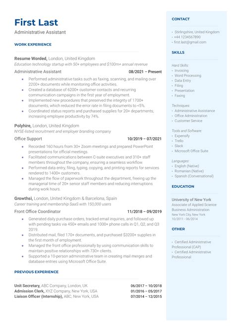 15 Administrative Assistant Cv Examples For 2025 Resume Worded