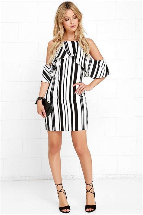 Joa Coastal Cruise Black And White Striped Dress White Cocktail Dress