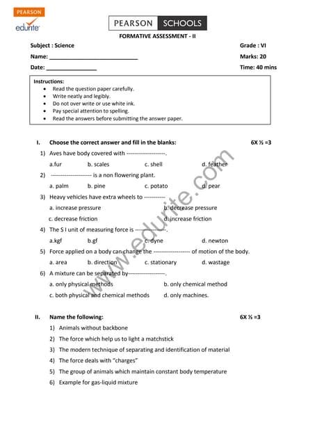 Class 6 Cbse Science Question Paper Fa 2 Pdf