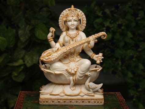 Saraswati Idol Large Cm Big Size Hand Painted Cultured Etsy