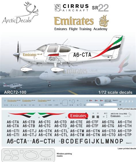 Arctic Decals Arc72 100 Cirrus Sr22 Emirates Flight Training Ac