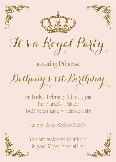 Royal Princess Pink Gold Glitter Birthday Invitations