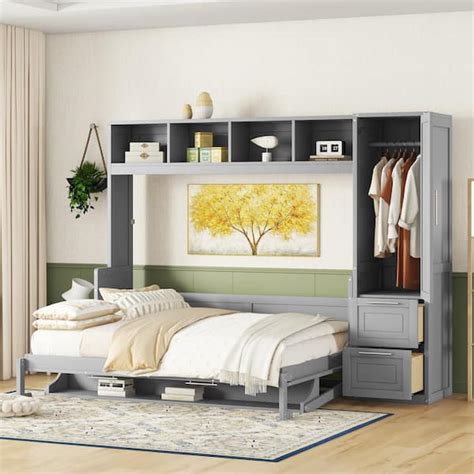 Harper Bright Designs Gray Multifunctional Wood Frame Queen Size