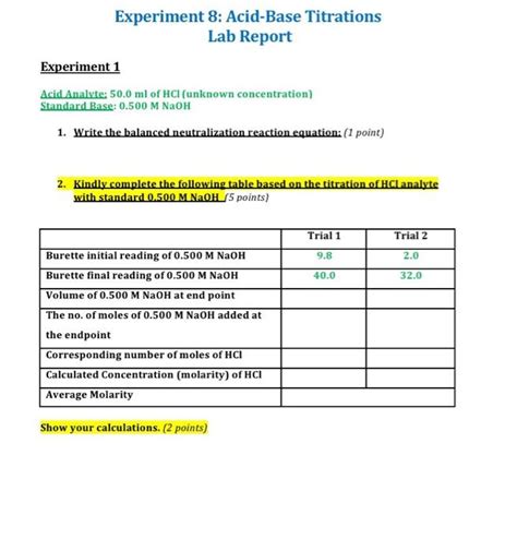 Solved Experiment Acid Base Titrations Lab Report Experiment