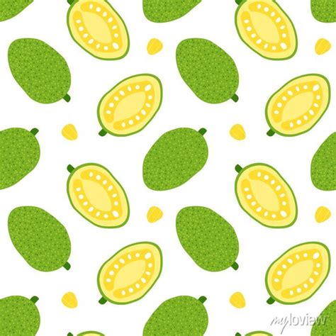 Jackfruit Whole And Cut In Half Cute Cartoon Style Vector Seamless