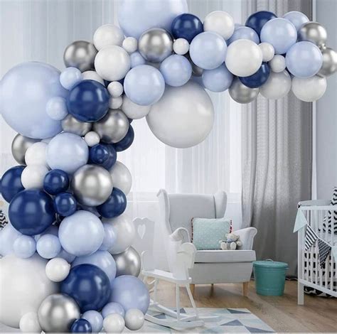 Pcs Blue Balloon Arch Kit Blue Silver White Navy Balloons Etsy