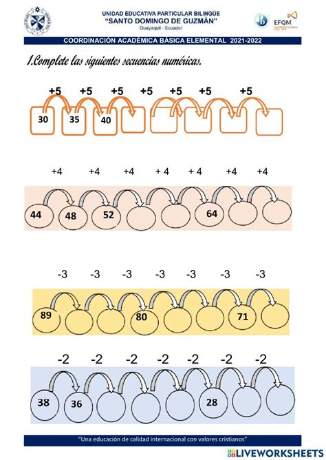 patrones de series numéricas con suma y resta worksheet School