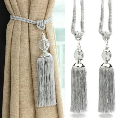 High Quality 2019 Curtain Hardbacks Rope Tie Backs Tassel Tiebacks Beaded Ball Decor Silver