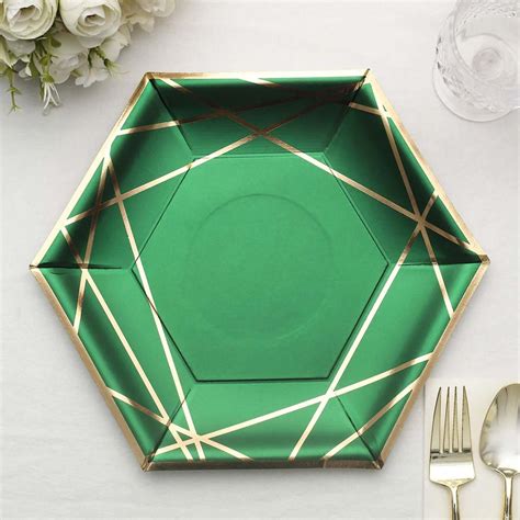 25 Pack 9 Emerald Green Hexagon Paper Plates