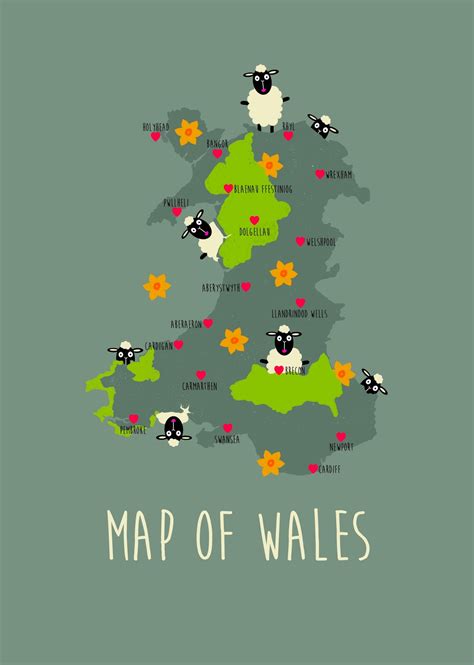 Map Of Wales Green A4 Print Cymraeg Etsyde