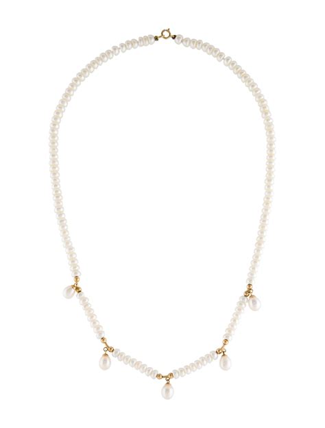 Necklace 14k Pearl Beaded Station Necklace 14k Yellow Gold Bead