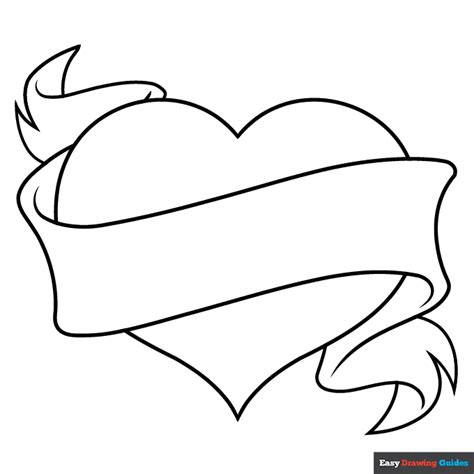 Heart with Ribbon Coloring Page | Easy Drawing Guides