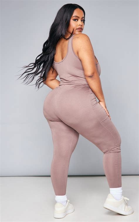 Plus Taupe Square Neck Jumpsuit Plus Size Prettylittlething Usa