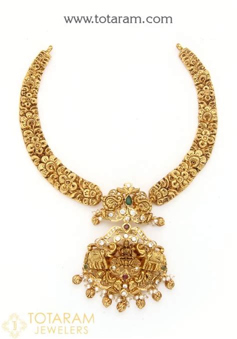 K Gold In Detachable Gaja Lakshmi Kante Necklace With Cz