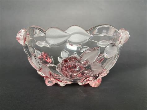 Original Walther Glass Bowl Vintage Pink And Clear Glass Rose Etsy