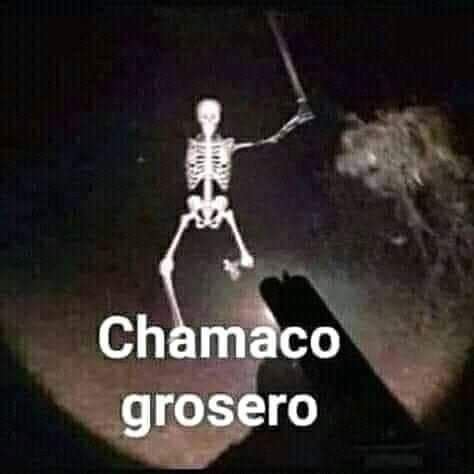 A Skeleton Is Shown In The Dark With Words Above It That Read Chamaco