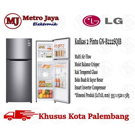 Jual Kulkas LG 2 Pintu GNB 222 SQIB New Model Inverter 225 Liter