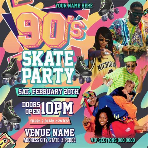 90s Skate Party 90s Skate Party Invitation Skate Party Flyer Skating