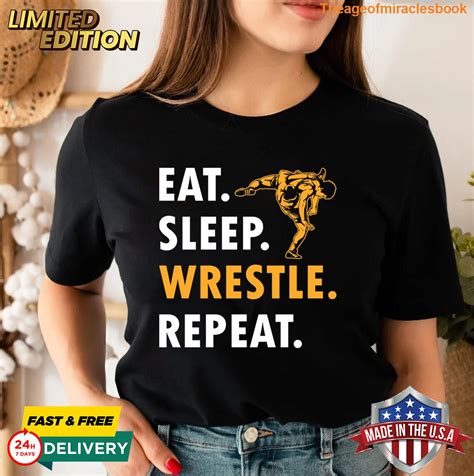 Eat Sleep Wrestle Repeat Funny Wrestling Wrestler T Shirt