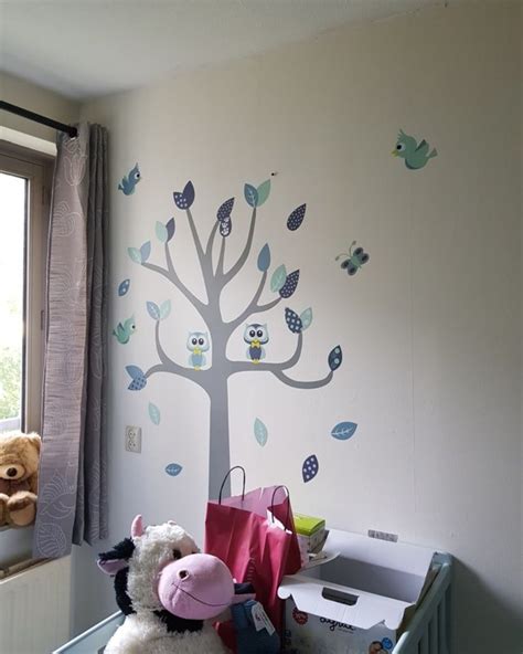 Muursticker Boom Met Uilen En Vogels Kinderkamer Mint Kopen Bestel