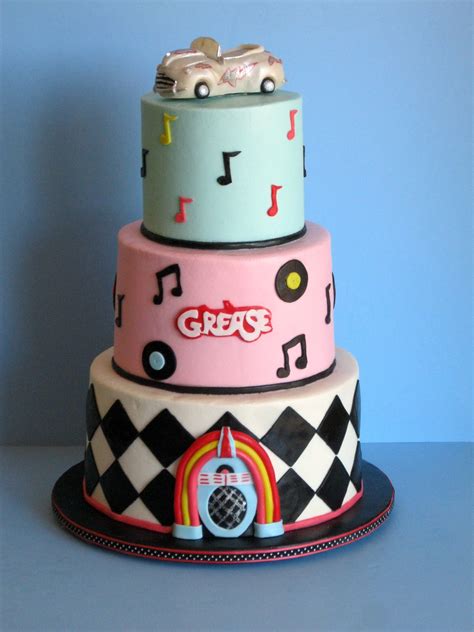 1950s Grease Themed Birthday Cake Covered In Buttercream With Fondant Accents Themed