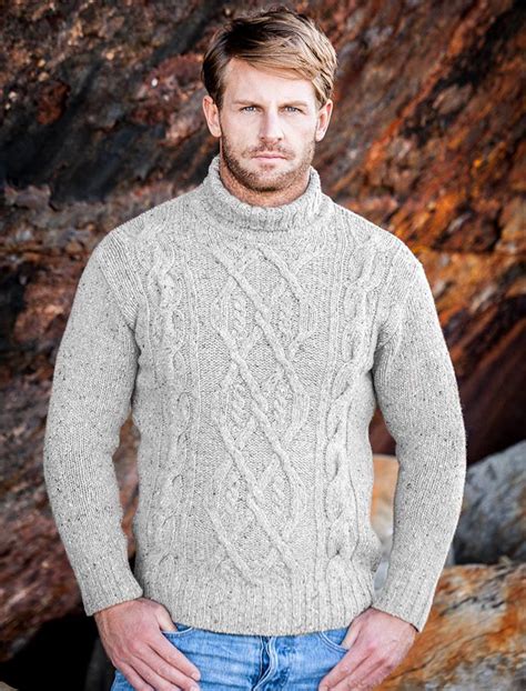 Mens Wool Mock Turtleneck Sweater Irish Sweaters Clan Arans