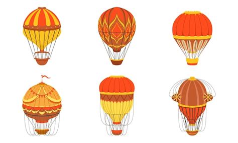 Premium Vector Vintage Hot Air Balloons Set Retro Air Transport Vector Illustration