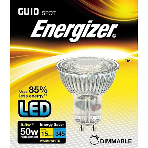 Energizer Led Gu10 5 5w 350lm Light Bulb Cap Warm White Dimmable Silver