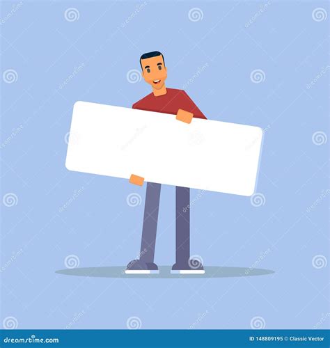 Man Holding Promo Placard Flat Vector Illustration Stock Vector