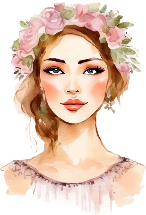 Acuarela Hermosa Mujer Flores Ai Generativo 23948929 PNG