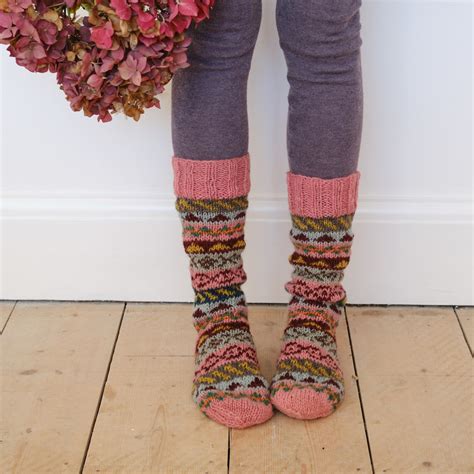 Hand Knitted Fair Isle Wool Socks Fair Trade Nordic Style Wool Socks