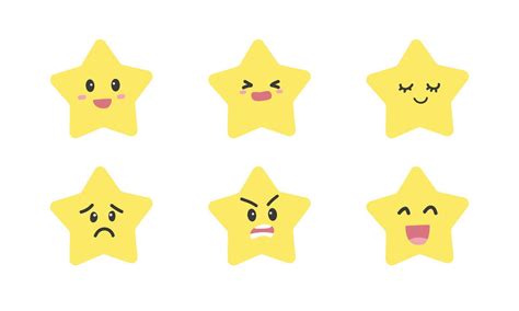 Vector Set Of Cute Baby Shower Yellow Stars With Different Emotions