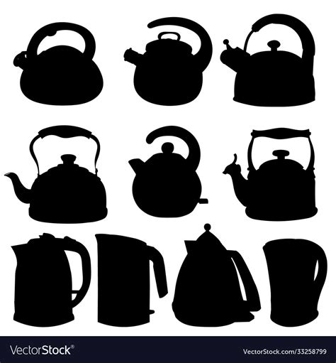 On A White Background Kettle Silhouette Set Vector Image