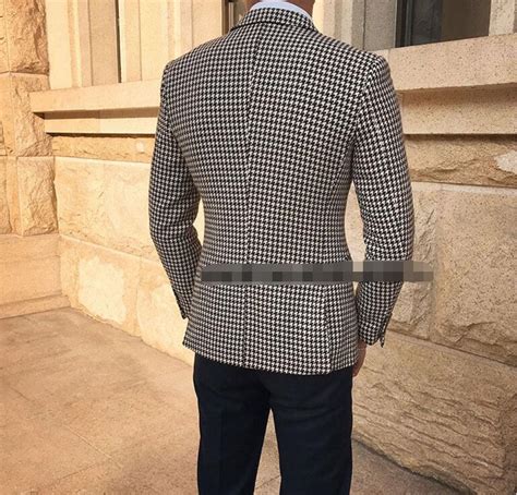 Houndstooth Suit Men For Groomsmen Wedding Men Outfits 2 Pieces Jacket Classbydress