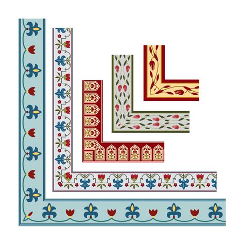 Set Of Decorative Seamless Mughal Motif Ornamental Border With Corner