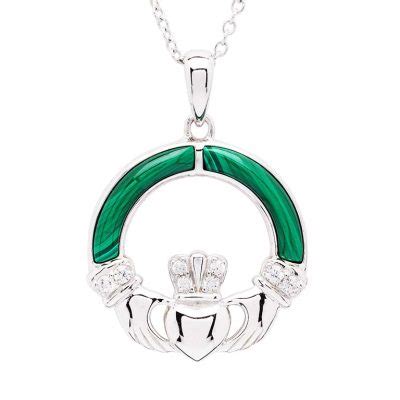 Green Malachite Sterling Silver Claddagh Pendant Celtic Cross Online